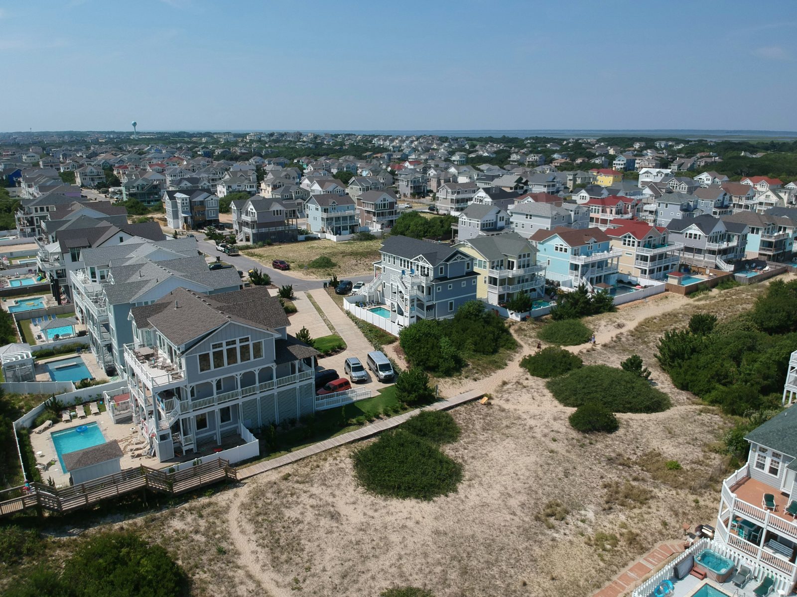 Aerial view of Outer Banks beach houses and rental homes