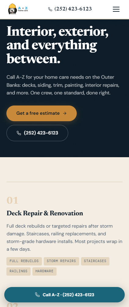 A-Z Home Care mobile services view